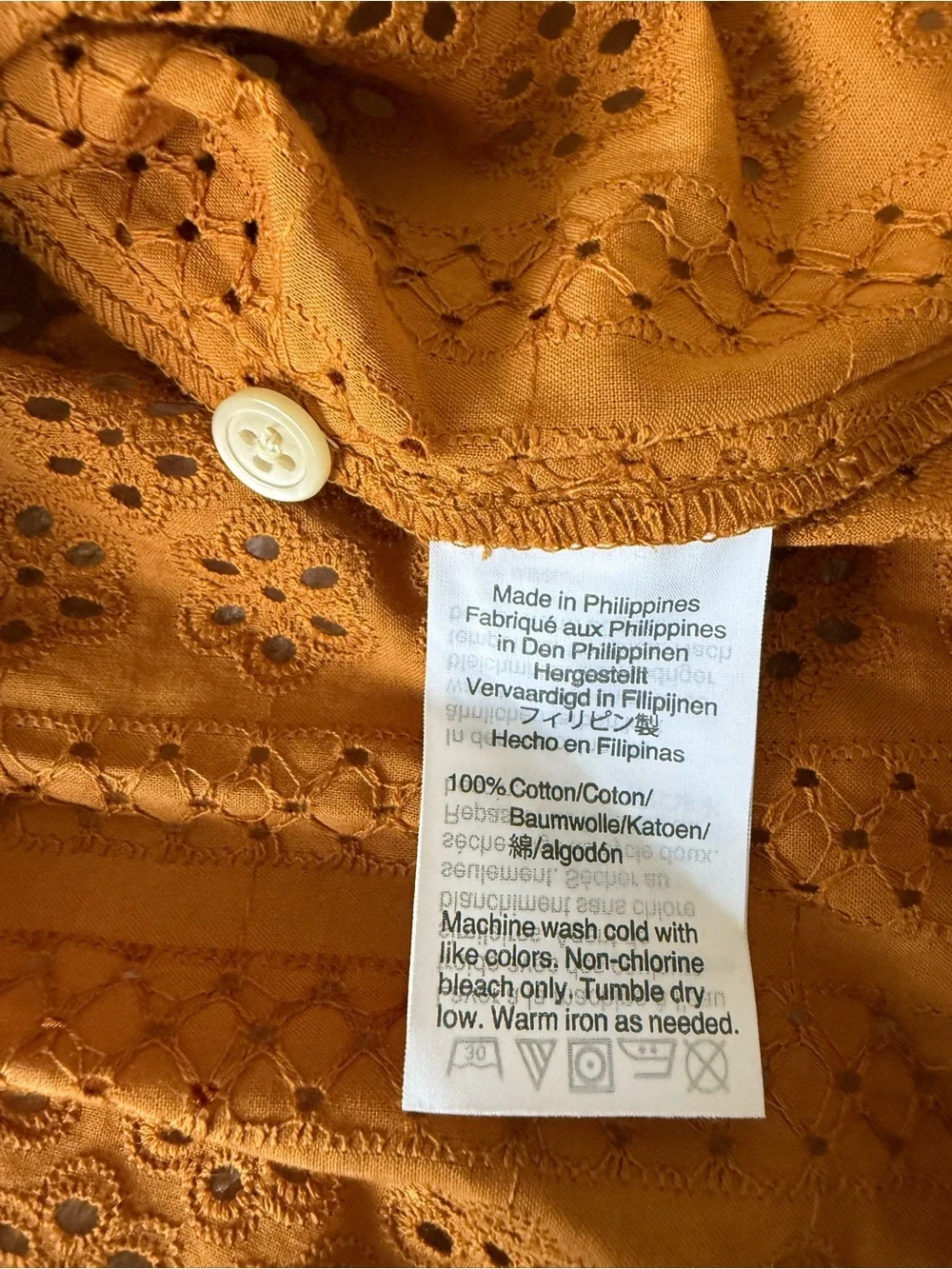 NWT Madewell Eyelet Double-Tie Blouse Carrot Cake Size S